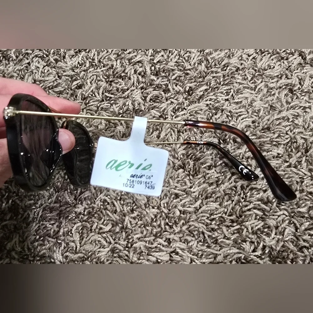 Aerie Sunnies Black Sunglasses with Gold Accents NWT